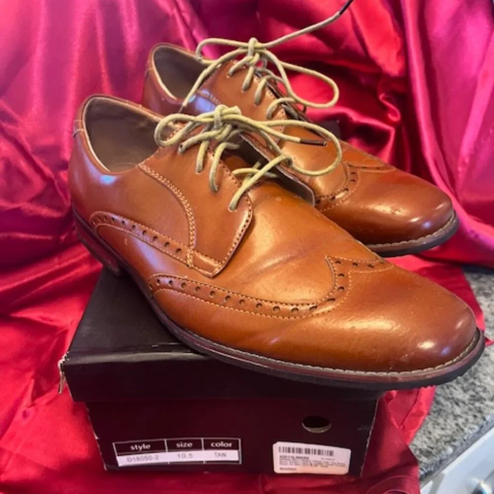ZRIANG men's dress shoes tan Chas Cap Toe Oxford shoes‎ Size 10.5